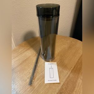 Maars Double Wall Insulated Gray Skinny Acrylic Tumblers with Straw and Lid